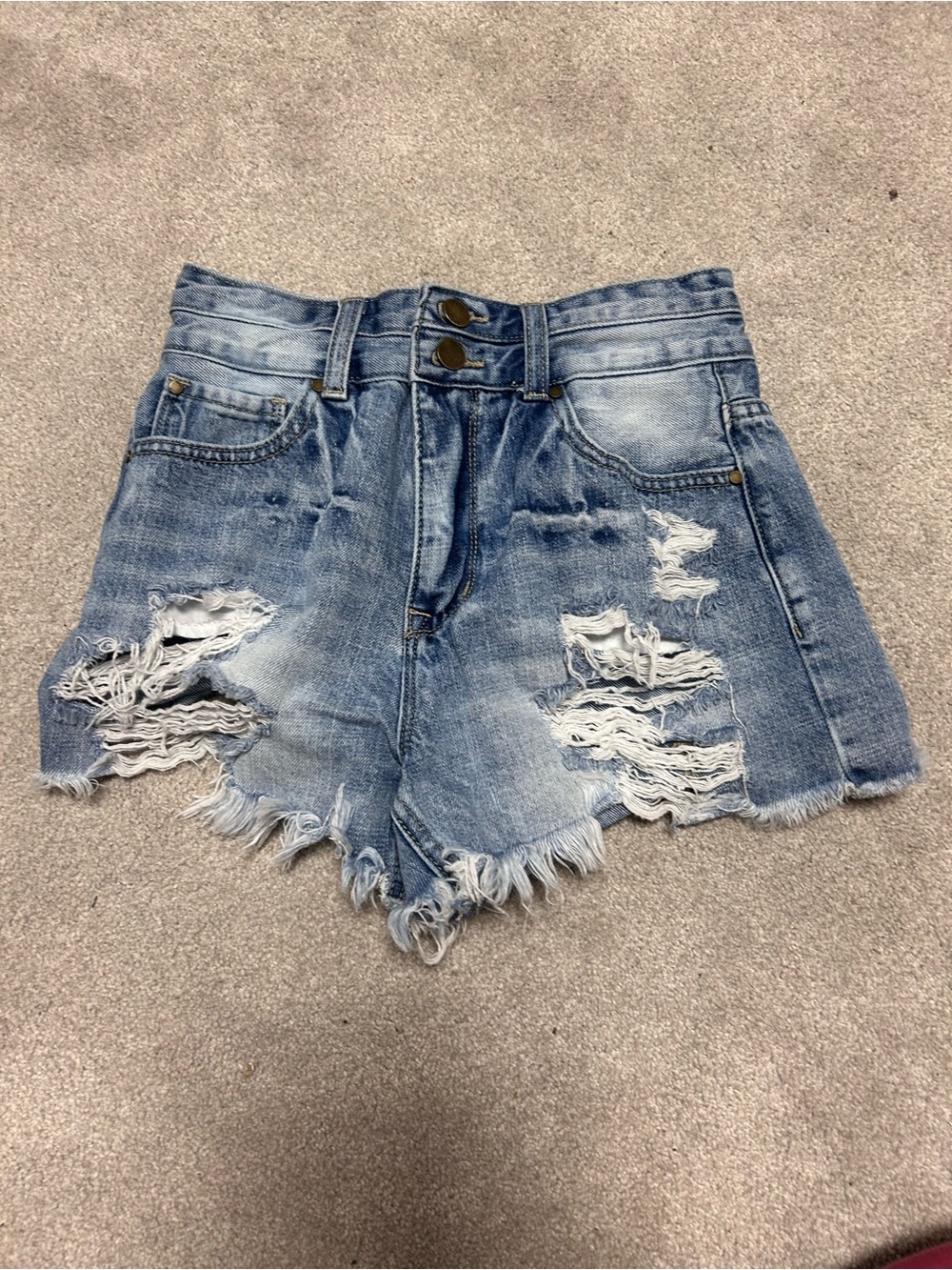 Frayed High-Rise Distressed Denim Shorts - Light Blue
